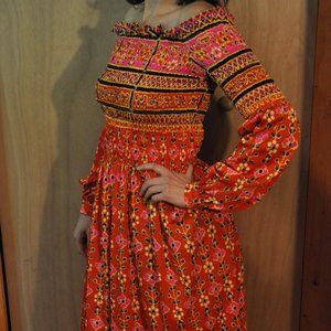Vintage Oscar de la Renta red/orange polyester dress size xs, 0, 2